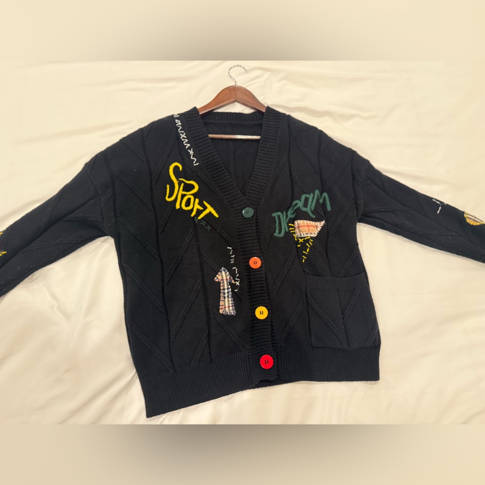 Colorful Button Black Cardigan - Picture 2 of 4